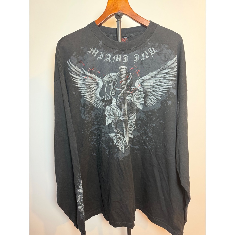Miami Ink Mens 3XL Long Sleeve Graphic T-Shirt Black Winged Snake Dagger Tattoo